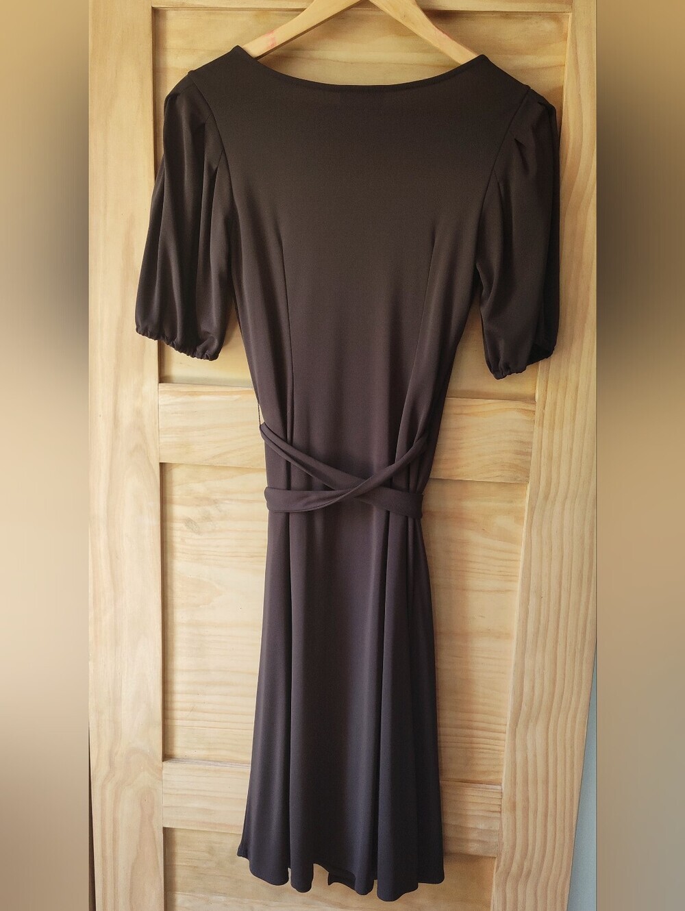 Loft Chocolate Brown Classic Elevated Basic Midi Wrap Dress | Tie Waist | Sz 4 - Picture 2 of 4